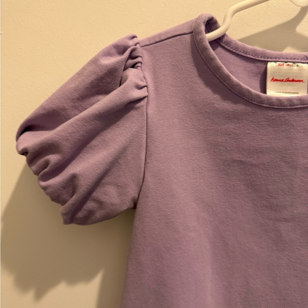 Hanna Andersson Lilac Bubble Sleeve Swing Spring Cotton Jersey Dress w pockets 4 - Picture 4 of 5